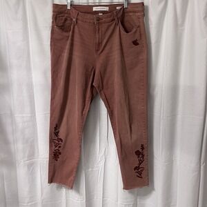 Vintage America Pink Rust Wonderland Skinny Ankle Jeans Denim 16/33 Embroidered